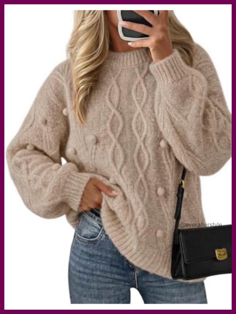 Loose Fit Cable Knit Crewneck Sweater - Cozy Fall Winter Pullover